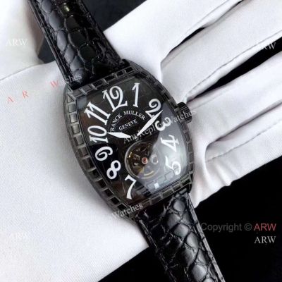 New Replica Franck Muller Black Steel Automatic Watch w Tang Buckle